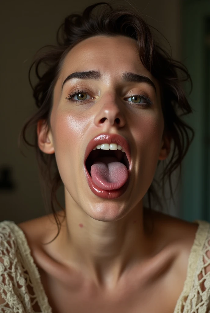 Millie Bobby brown tongue out with cum on face and tits