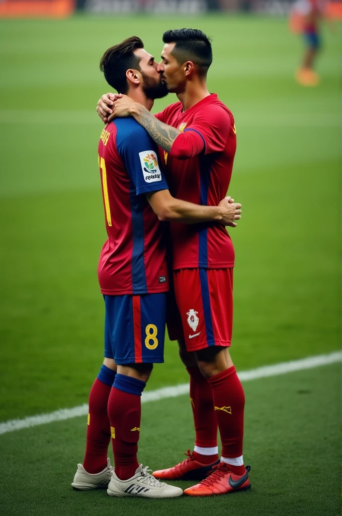 Messi and Cristiano kissing