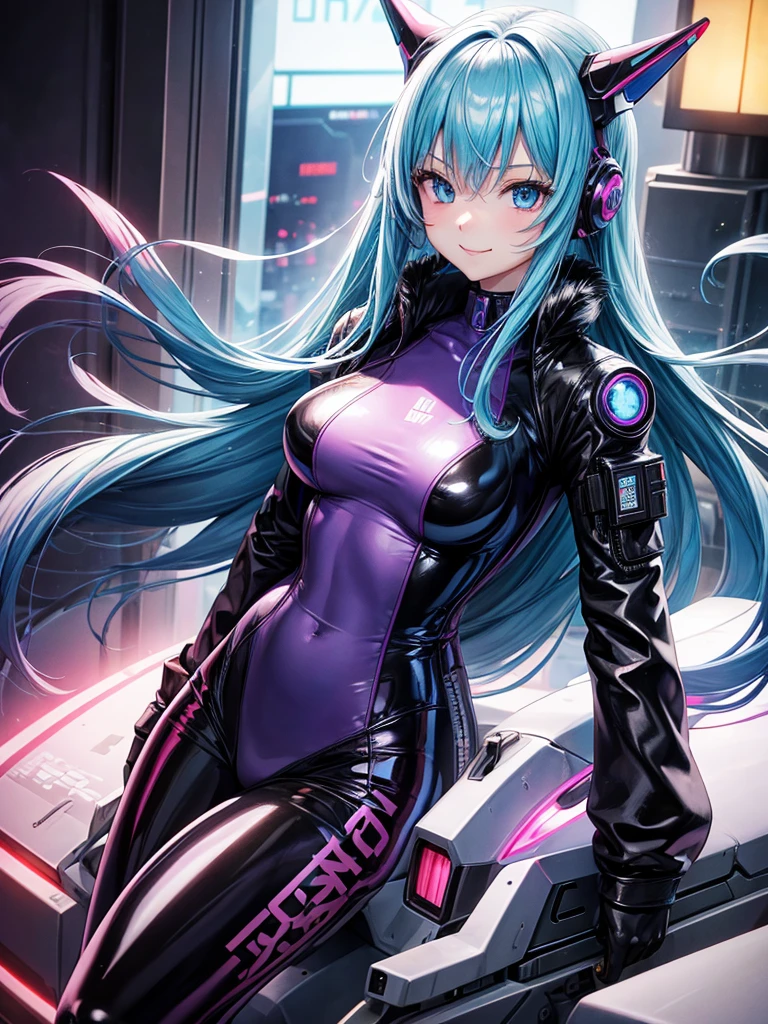 Best Quality,8k, girls,Colorful latex suit,Bodysuits,smile,robotに乗る戦闘員,I'm grating my bangs,SF,Straight Hair,fur jacket,Hands in pockets,Leather pants,perfectionにまっすぐな髪型,Smooth hair,beautiful girl,blue eyes,Standing posture,Cyberpunk Girl,Naughty・モデル,Absurd,Wearing,robot,I'm horny,Naughty,masterpiece,perfection,smile,Long Hair,