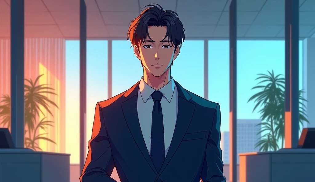 style manhwa, boy manager 4k, office, 8k hdr