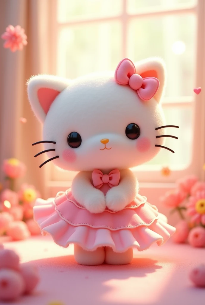 A cute furry hello kitty in a pink dress