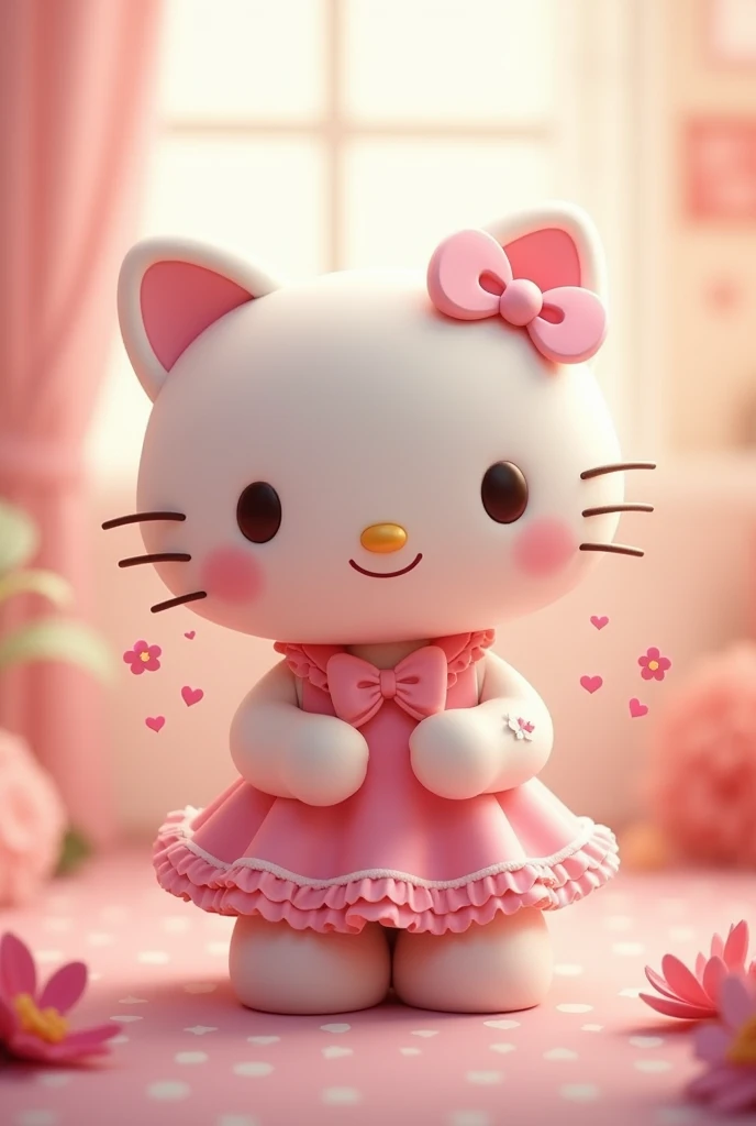A cute furry hello kitty in a pink dress