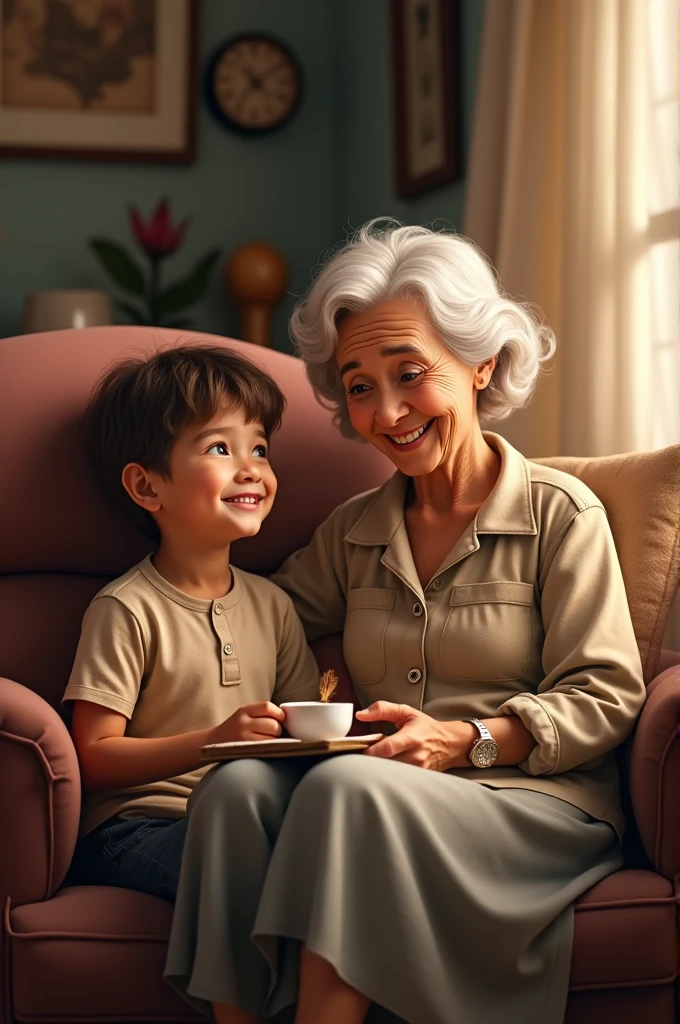 Child sitting with his grandmother