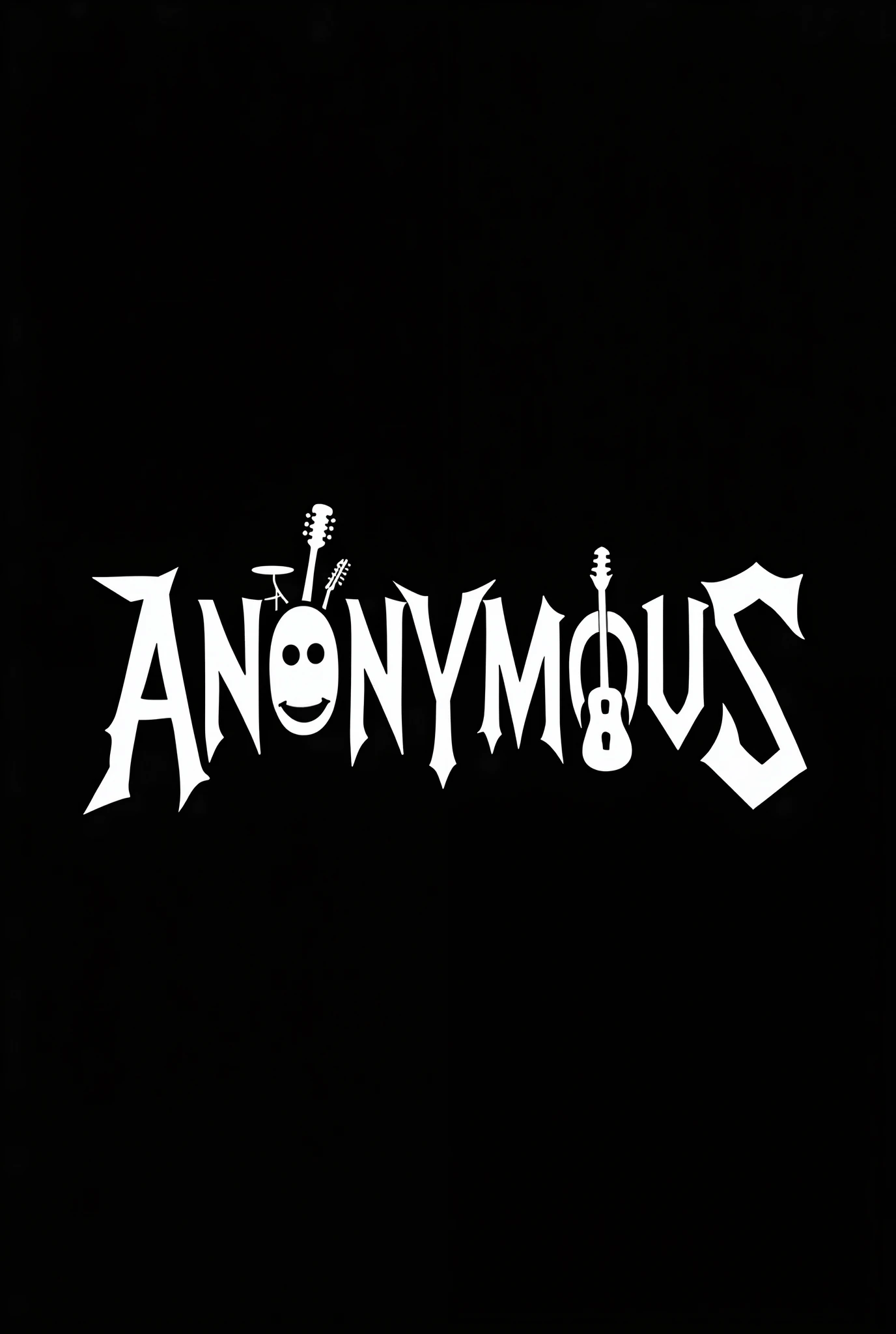 A musical band logo named Anonymous with black background and with some musical instruments