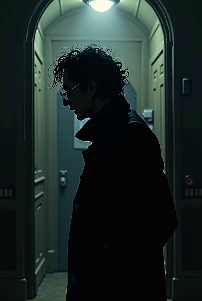I want you to draw Professor Agasa as the silhouette of the criminal.