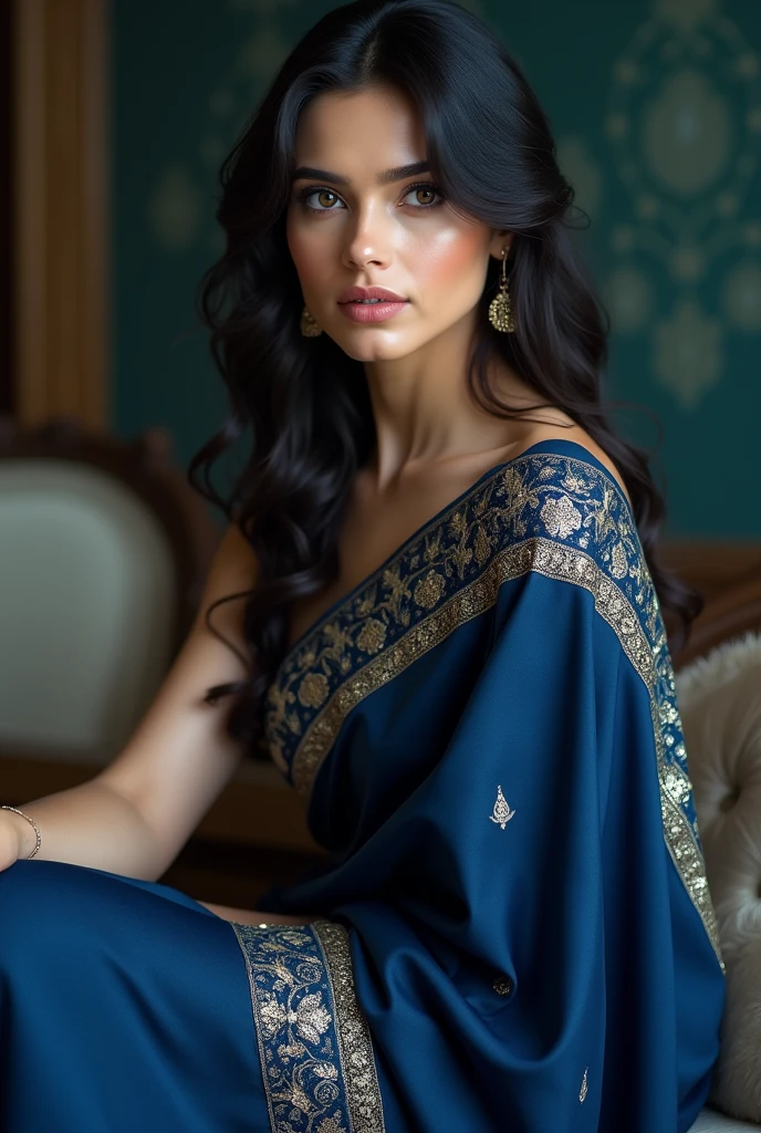  beautiful woman in dark blue saree