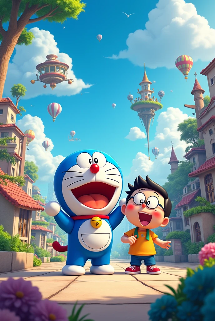 Create DOREAMON ANIME character Doreamon and Nobita 4k immage.