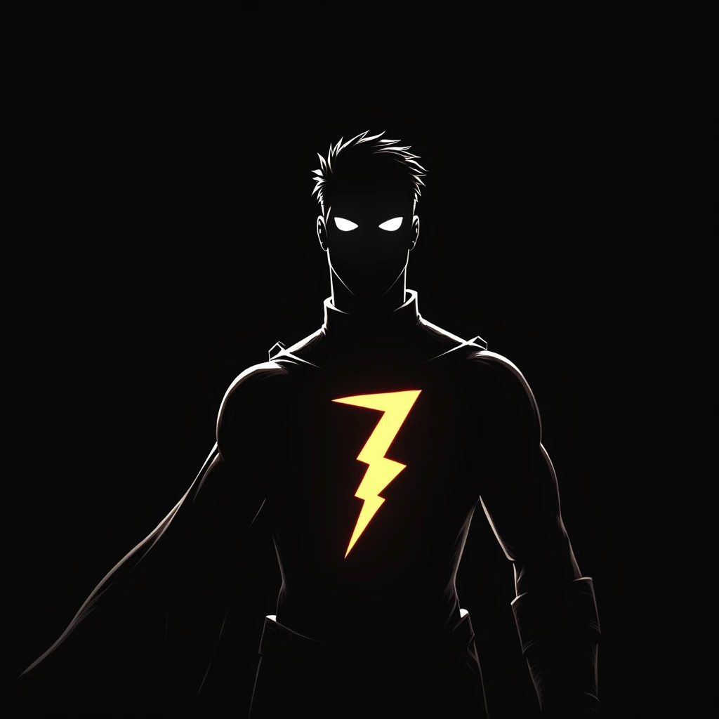 man, two white eyes, superhero outfit, dark, silhouette only