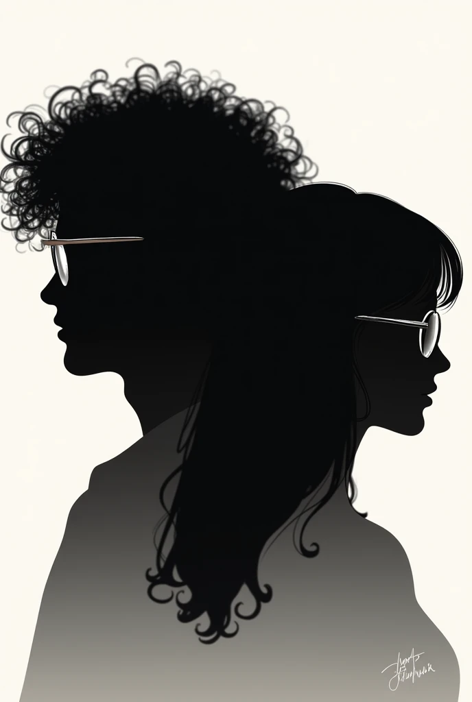 I want two silhouettes, one with curly hair and the other with straight hair and glasses.