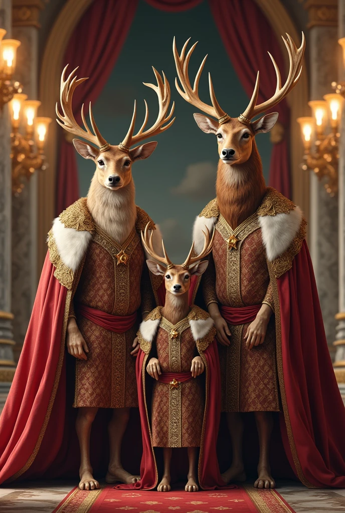 Royal 4 member family of stags(mom dad 2 sons) with royal costume in palace