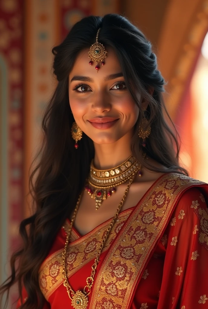 sexy girl,detailed face,ultra detailed,hot body,saree,wedding background,smiling