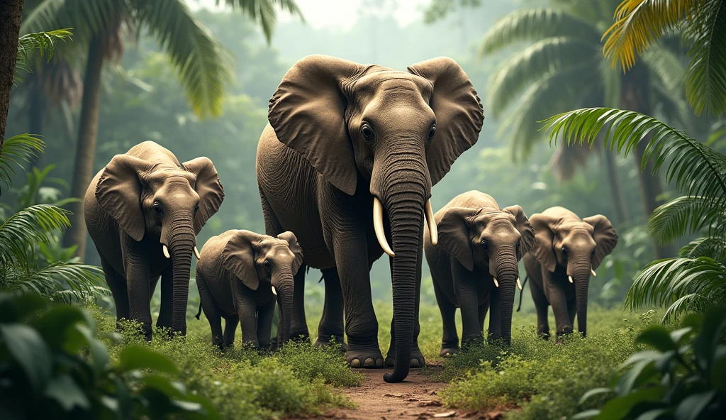 high quality, 50K Ultra HD, A beautiful wildlife animals elephant with jungle ,a group of elephant and baby , plants , nature
Title _ photo par likho "8k wildlife animal "