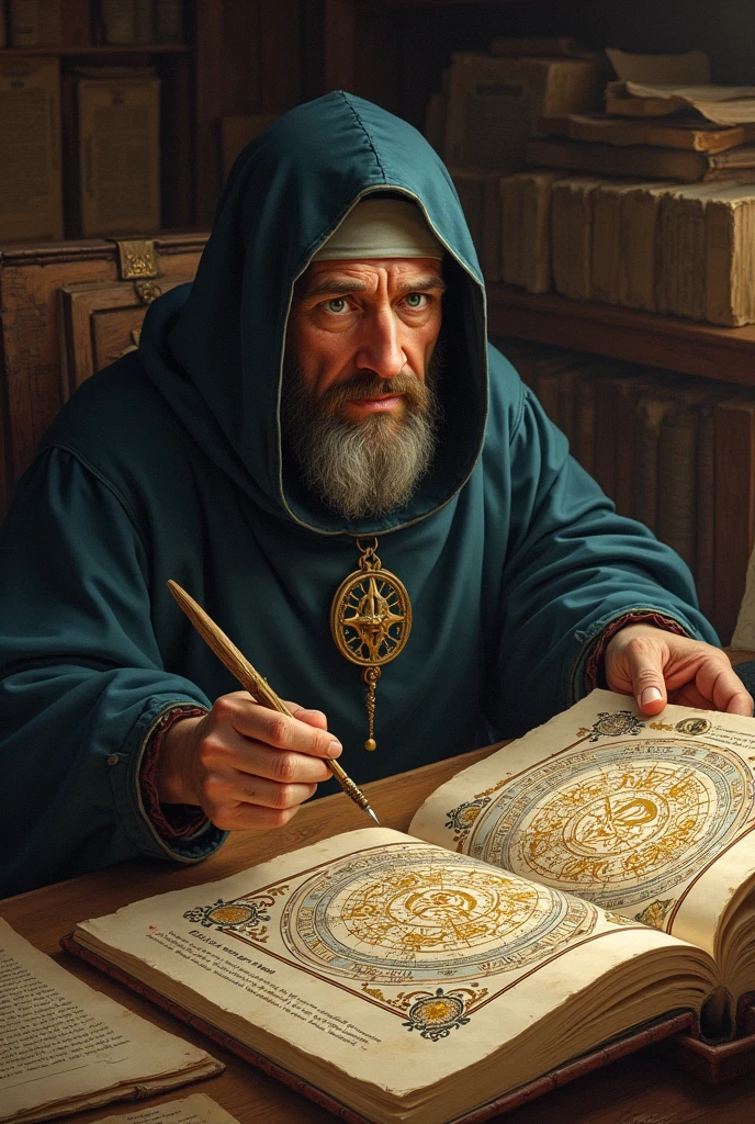 Top text: "Medieval Tech Support:"
Image: A monk or scribe in a dimly lit room, surrounded by ancient manuscripts, holding a quill pen and looking confused at an illuminated manuscript with overly complicated diagrams.
Bottom text: "Have you tried rebooting… your entire worldview?"
This one pokes fun at how complex and mystical medieval science and technology seemed, compared to modern tech support issues. It should get a good laugh for blending modern tech humor with historical context!