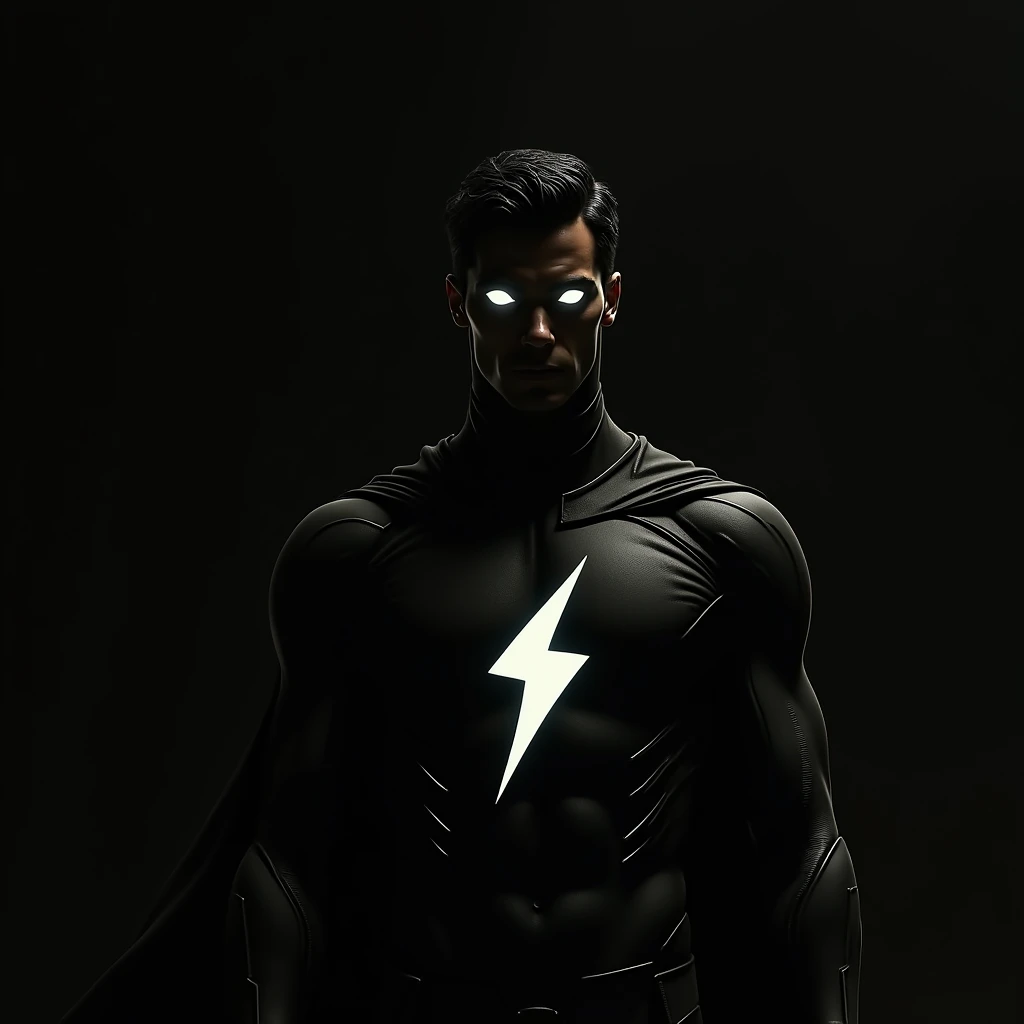 man, two white eyes, superhero outfit, dark, silhouette only
