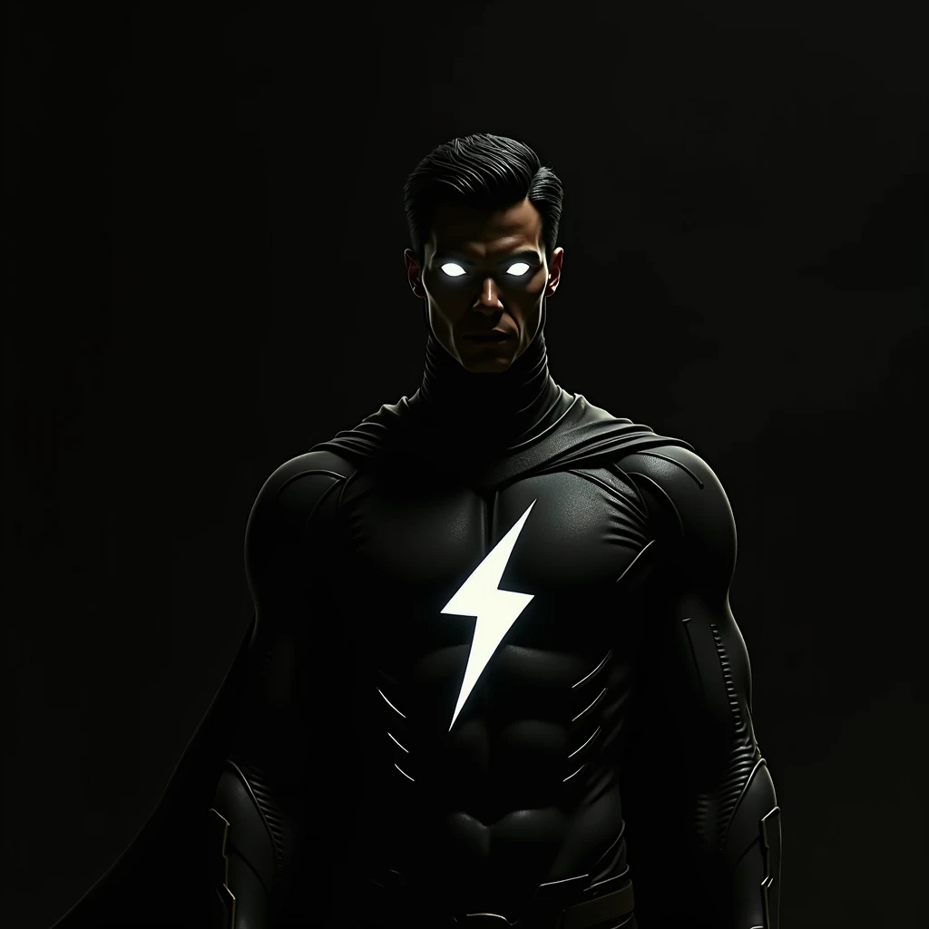 man, two white eyes, superhero outfit, dark, silhouette only
