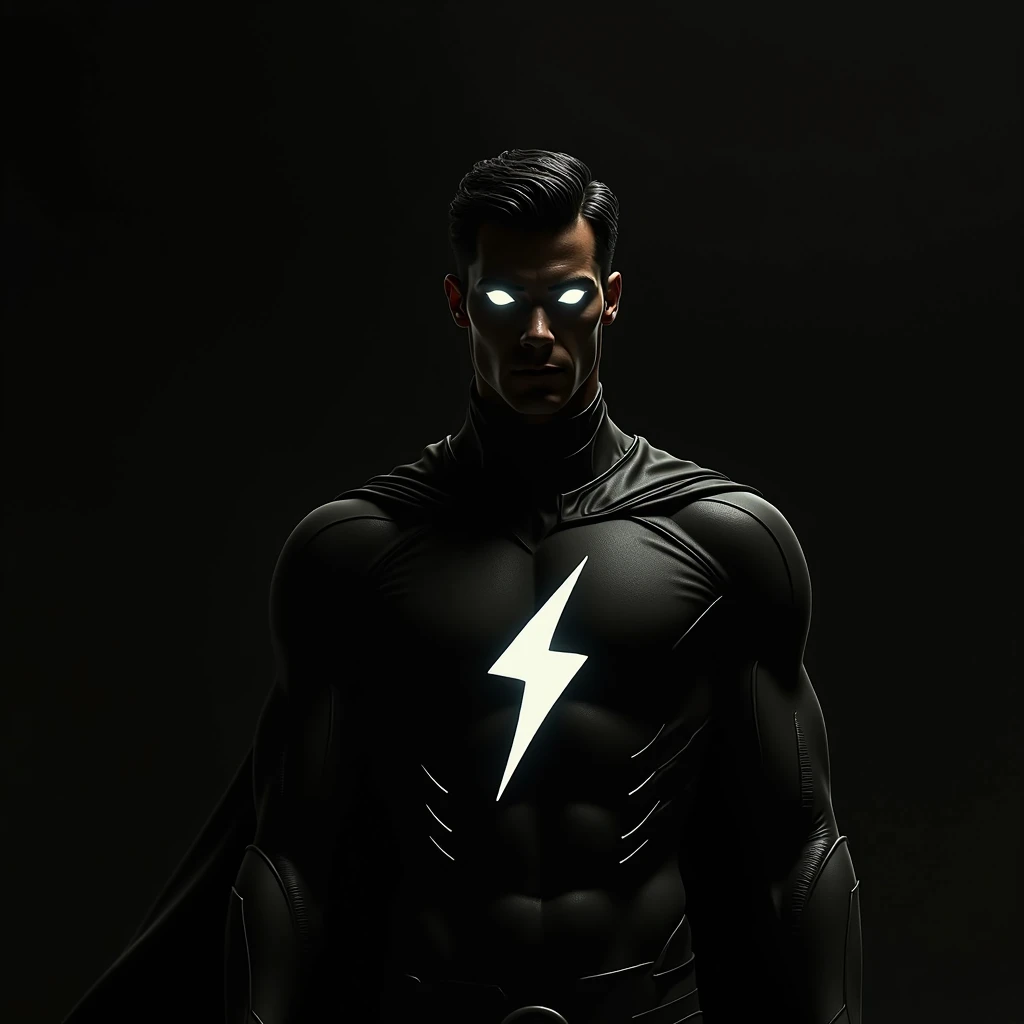 man, two white eyes, superhero outfit, dark, silhouette only