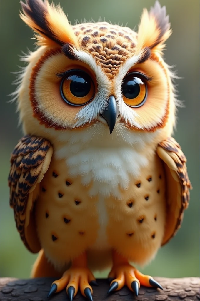 Hybrid Owl, feathers, wings, fluffy hair, eyes large, regatta, highly detailed, animated character