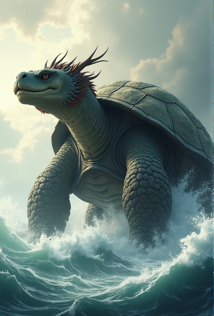 Dragon turtle，Huge, Heavy tortoiseshell shell，Chinese leader，swell sea，China-style，oc rendered，super-fine，high qulity，A high resolution，