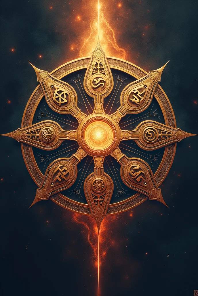 A rune inspired by the elden ring rune (which are several smaller runes that create a large rune) but divided into 6 runes, each representing an element, which are the following elements: energy, space, Lumiere, matter, life and warmth.