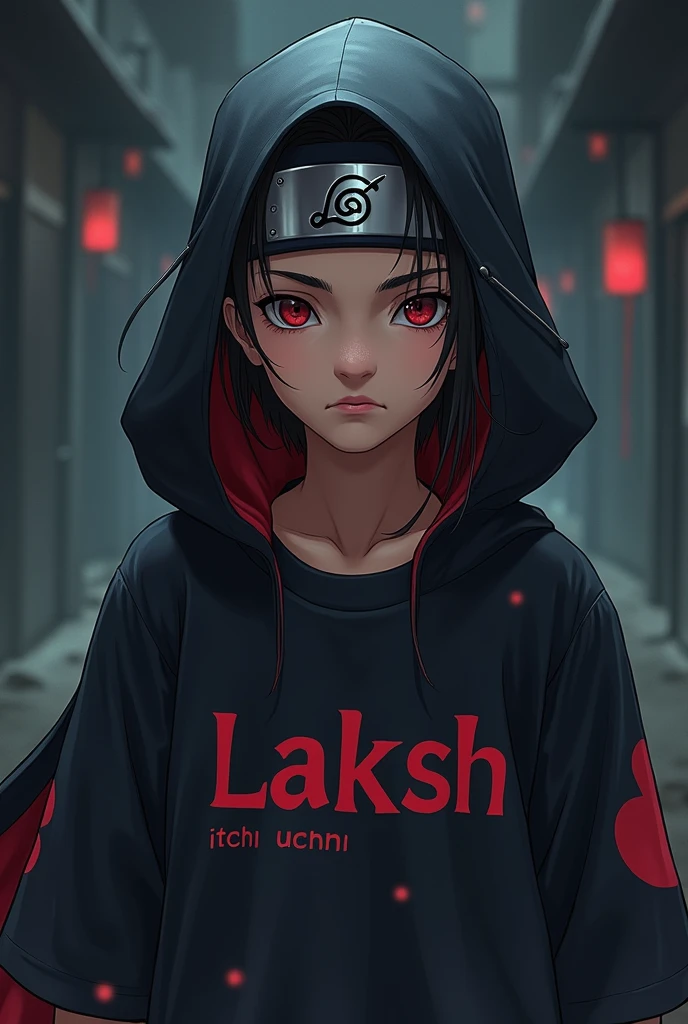 a boy his name laksh is written on his t shirt and with it itchi uchhi is also in akatsuki clothes
