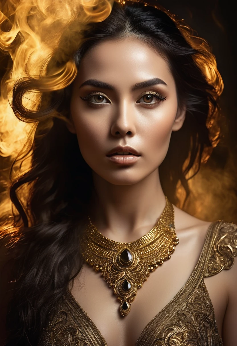 A majestic work of art, a woman, intricately detailed, with an intense ...