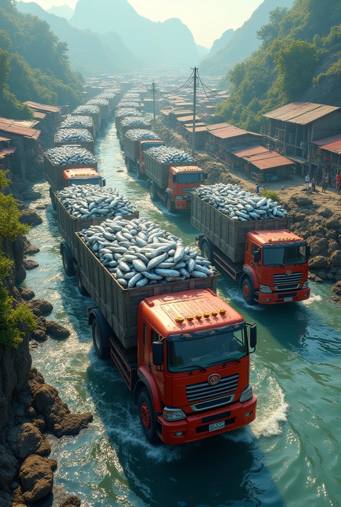 Many trucks of Hilsha fish 