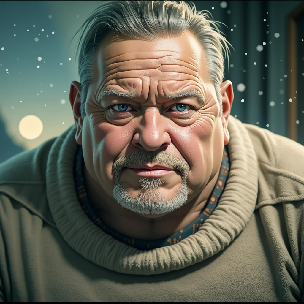 mature man, 50 years old, short gray beard, drunk and cheerful expression of slightly wrinkled face, short hair with bald head, muscular but fat hairy body, barrel-shaped hairy chest, small protruding nipples, big bearish strong belly, strong hairy arms and legs, wearing only a bandage on hips and cloak billowing in wind, hand raised, seated astride unicorn standing on end, background aurora borealis, particles in air, full length image, foreground, ultra detail, magical rituals,