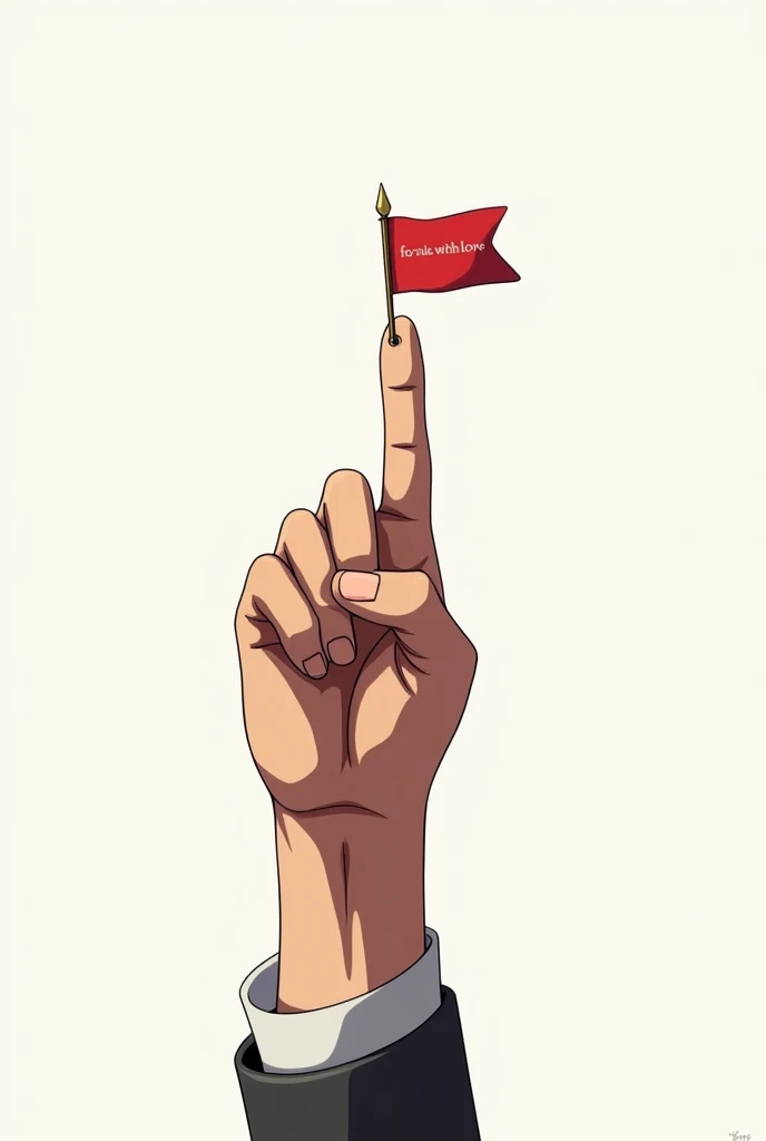 Hand with middle finger raised where there is a flag that says for Rulo with love
