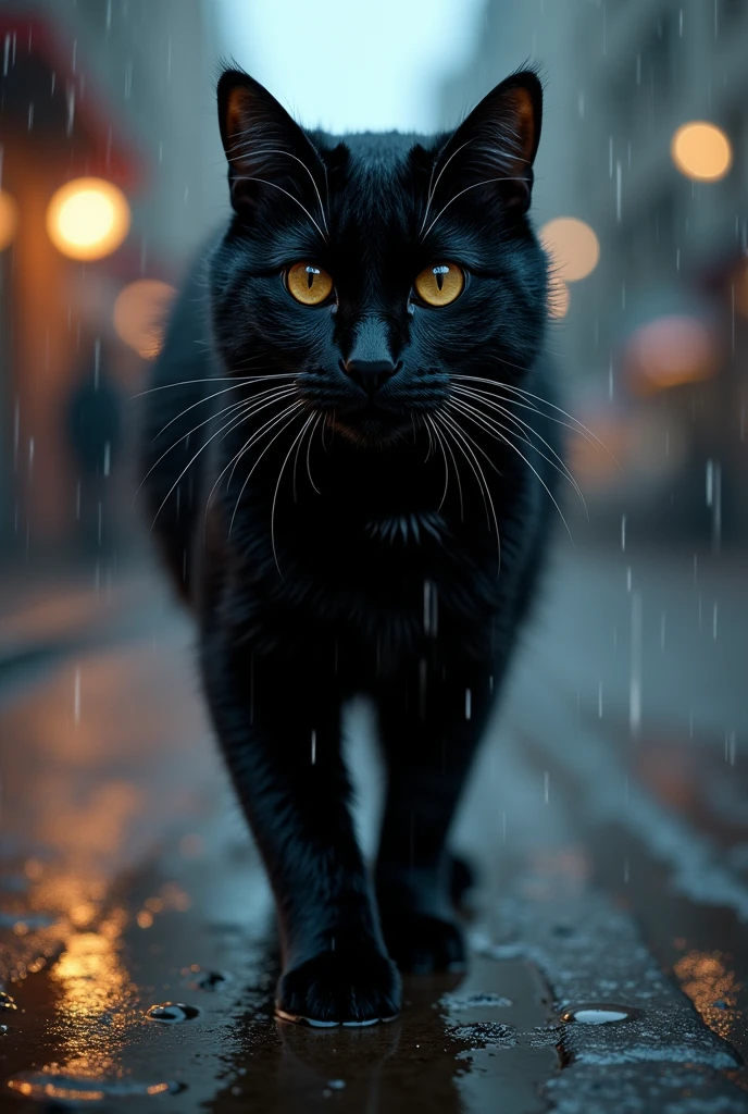 Black cat in rain 
