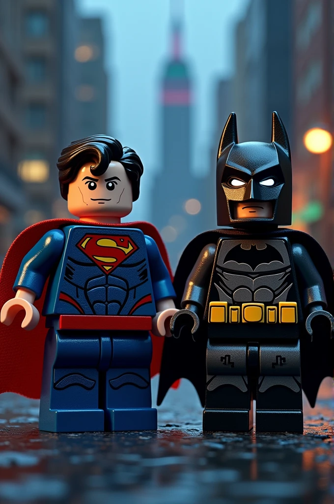 Superman and Batman in lego art, night