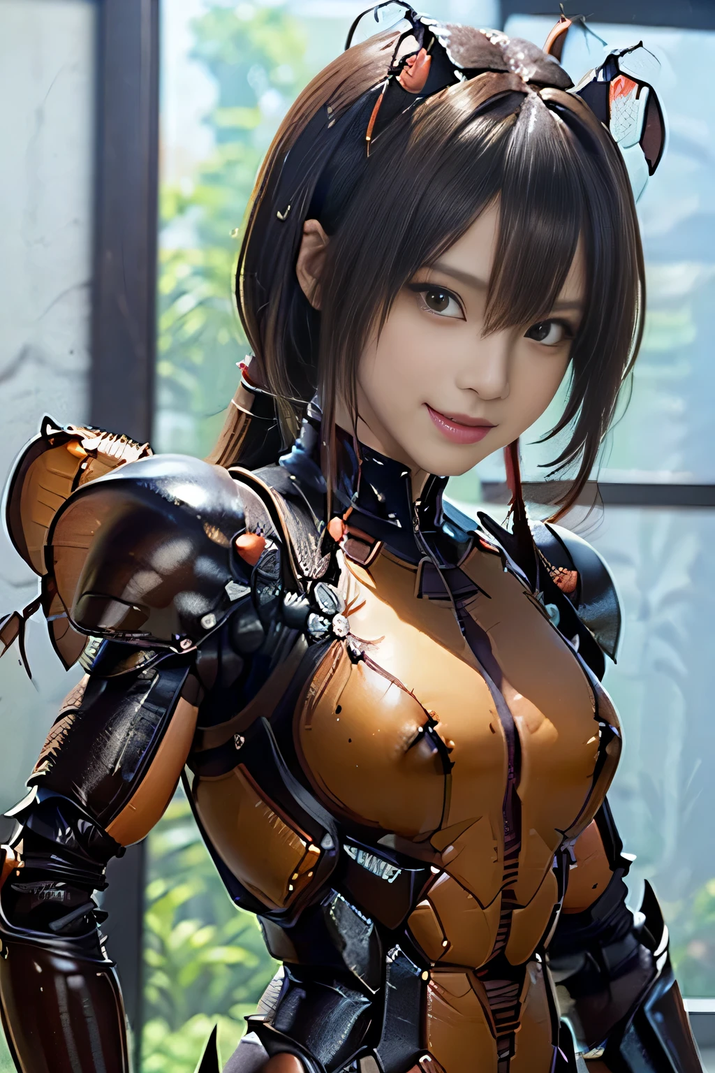 (high resolution,masterpiece,best quality,extremely detailed CG, anime, official art:1.4), realistic, photo, amazing fine details, all intricate, gloss and shiny,awesome many layers, 8k wall paper, 3d, sketch, kawaii, illustration,( solo:1.4), perfect female proportion,villainess, (fusion of dark brown cockroach and lady:1.4), (brown cockroach form lady:1.2), (brown cockroach lady:1.2), (fusion:1.2), (solo:1.4), (evil smile:1.2), muscular, abs, (cockroach brown exoskeleton bio insect suit:1.4), (cockroach brown exoskeleton bio insect armor:1.2), (brown transparency cockroach wing:1.4), (brown cockroach antennae:1.3),
