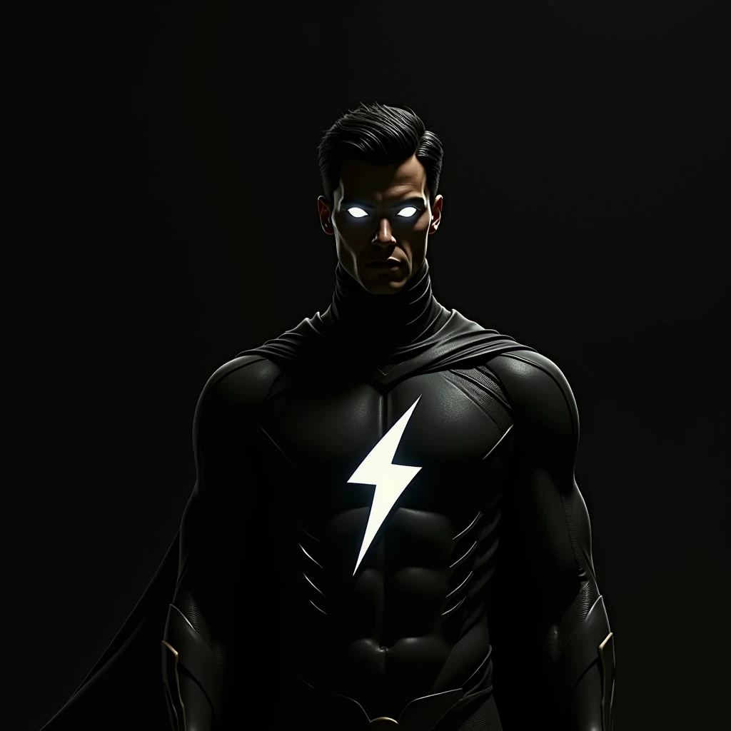 man, two white eyes, superhero outfit, dark, silhouette only