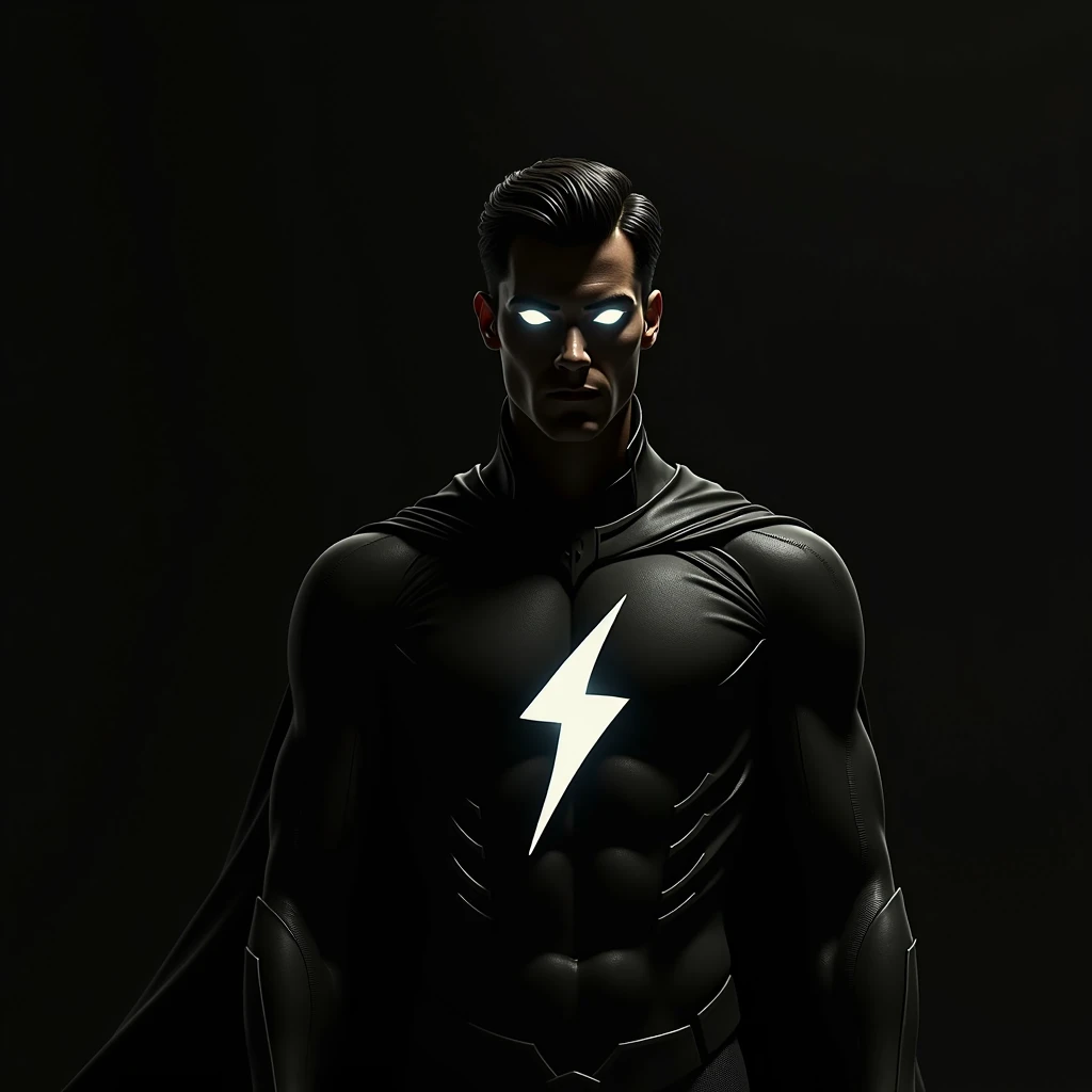 man, two white eyes, superhero outfit, dark, silhouette only