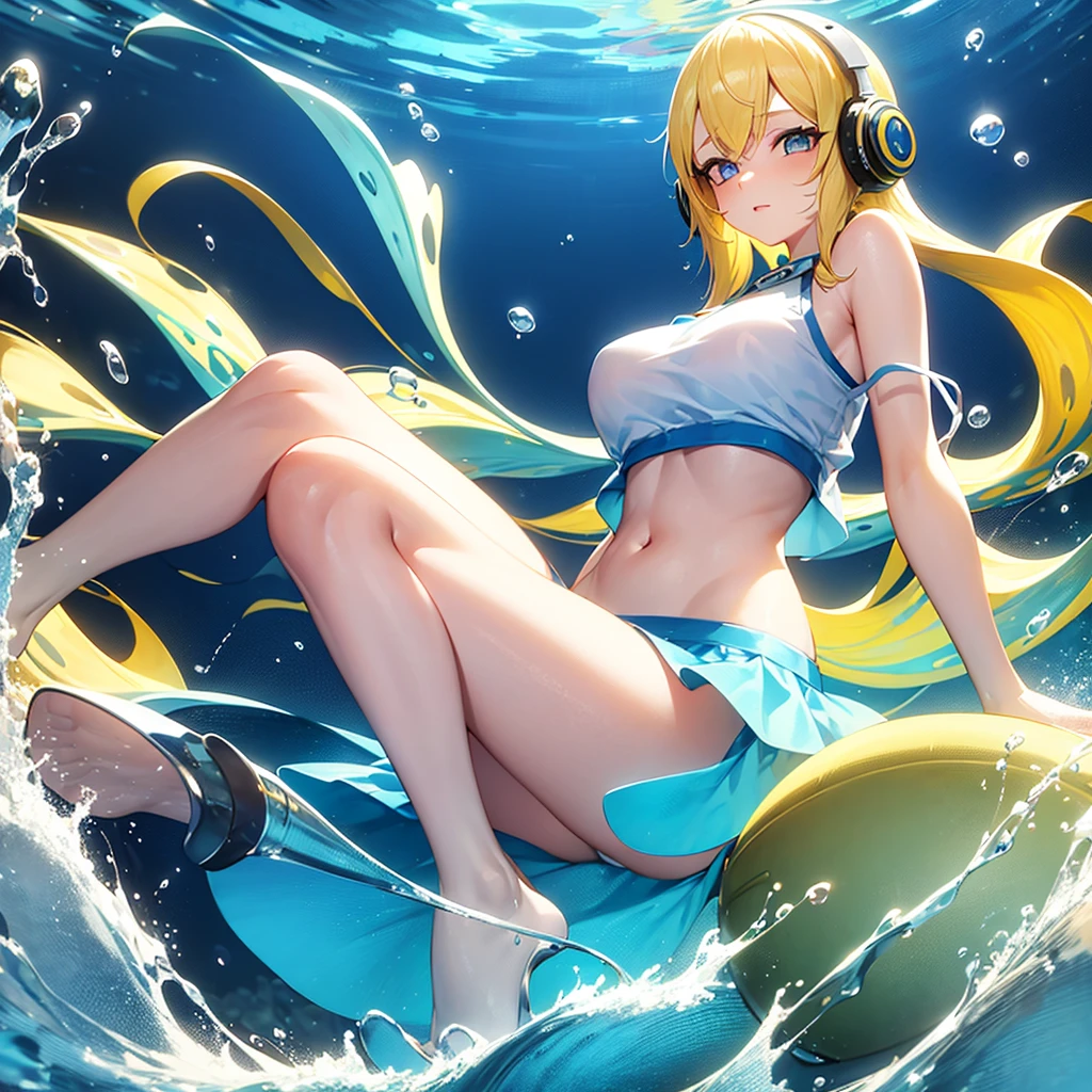 sea mermaids dj djing on viynl decks with her fins posing swagger poses