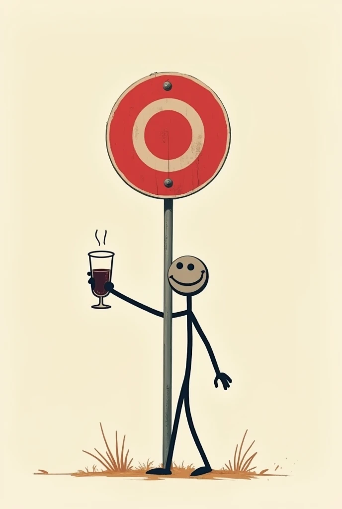 A traffic sign with the sign&#39;s content being a stick figure person (as in Brazilian traffic signs), with a drink in hand stumbling