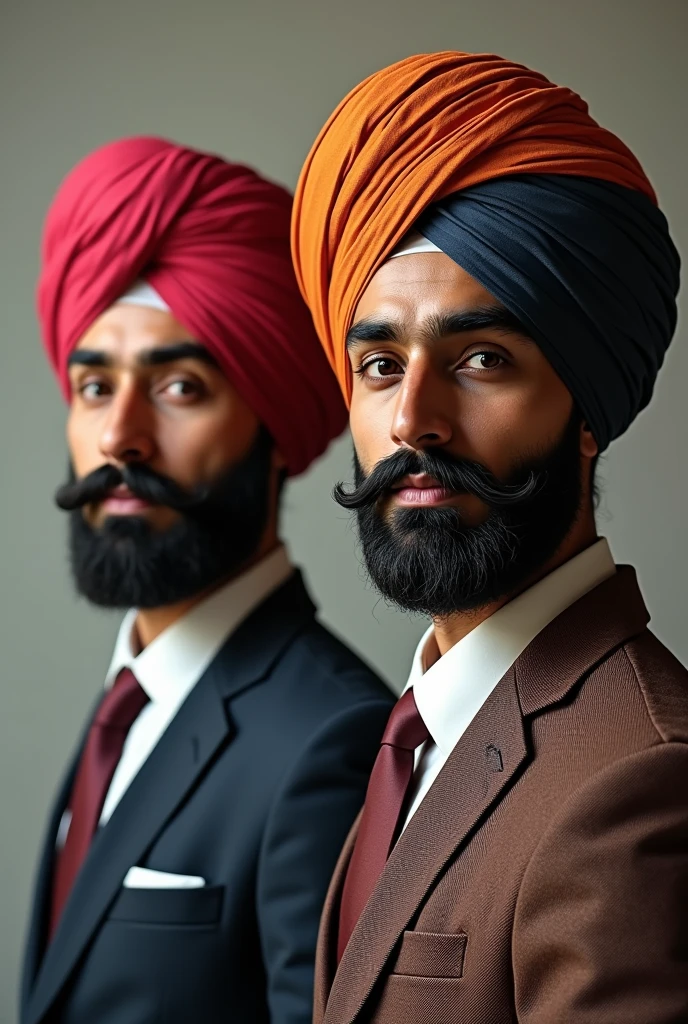 2 Punjabi boy with turban mid size beard wearing formals