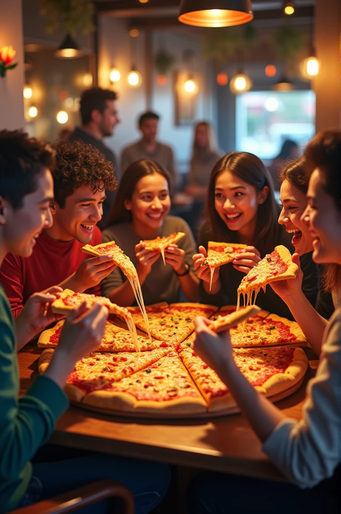people eat pizza