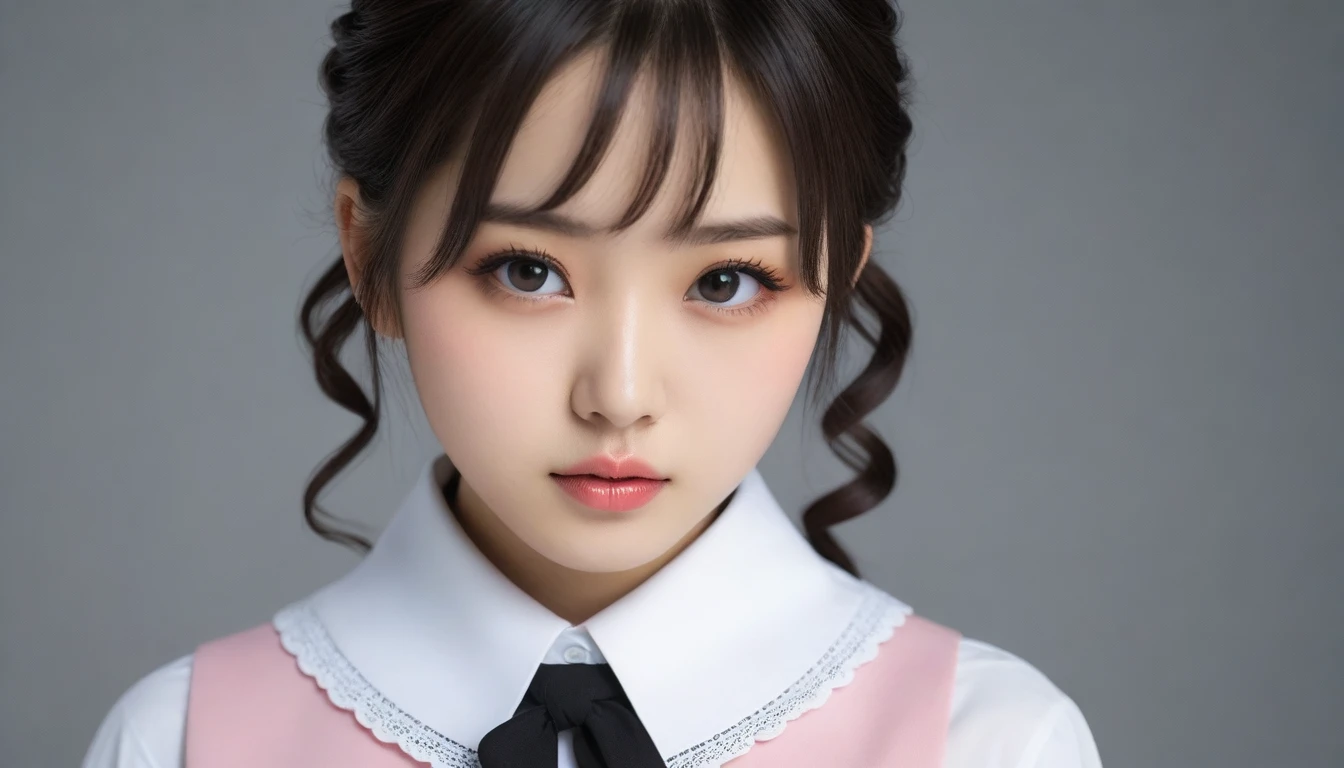 8k, Ultra-high resolution, Highest quality, masterpiece, 三分割法によるphotograph,Surreal, photograph,One Woman, (:1.3), cute, cute顔, 細部までBeautiful Eyes, 細かくdetailedに,masterpiece,One Girl:1.2,Japanese women,kindergarten,close up,glaring,Black hair,braid,(twin braids:1.0),ID photo,(kindergarten uniforms:1.3),Eccentric,Future City,white collar,((Fusion of fashion and gothic)),(Beautiful attention to detail),Subtle details, detailedな顔,anger,Attractive eyes,(ポートレートphotograph:1.4),(Photorealistic images:1.4),Fantasy art,(Beautiful Face:1.4),美しくAttractive eyes、Beautiful Eyes,Silver residue,(Tight waist:1.4)、(Beautiful with perfect body proportions:1.4),Pink Lips,profile,(((Ideal body type))),A-cup small breasts :2,、Portraiture:2、Perfect Anatomy、鮮明なdetailed、detailed,Fashion magazine cover,Thin lips,完璧でBeautiful Face ,完璧でcute顔, Skin with attention to detail, Perfect limbs、Narrow waist,Surreal,Light and shadow,spotlight