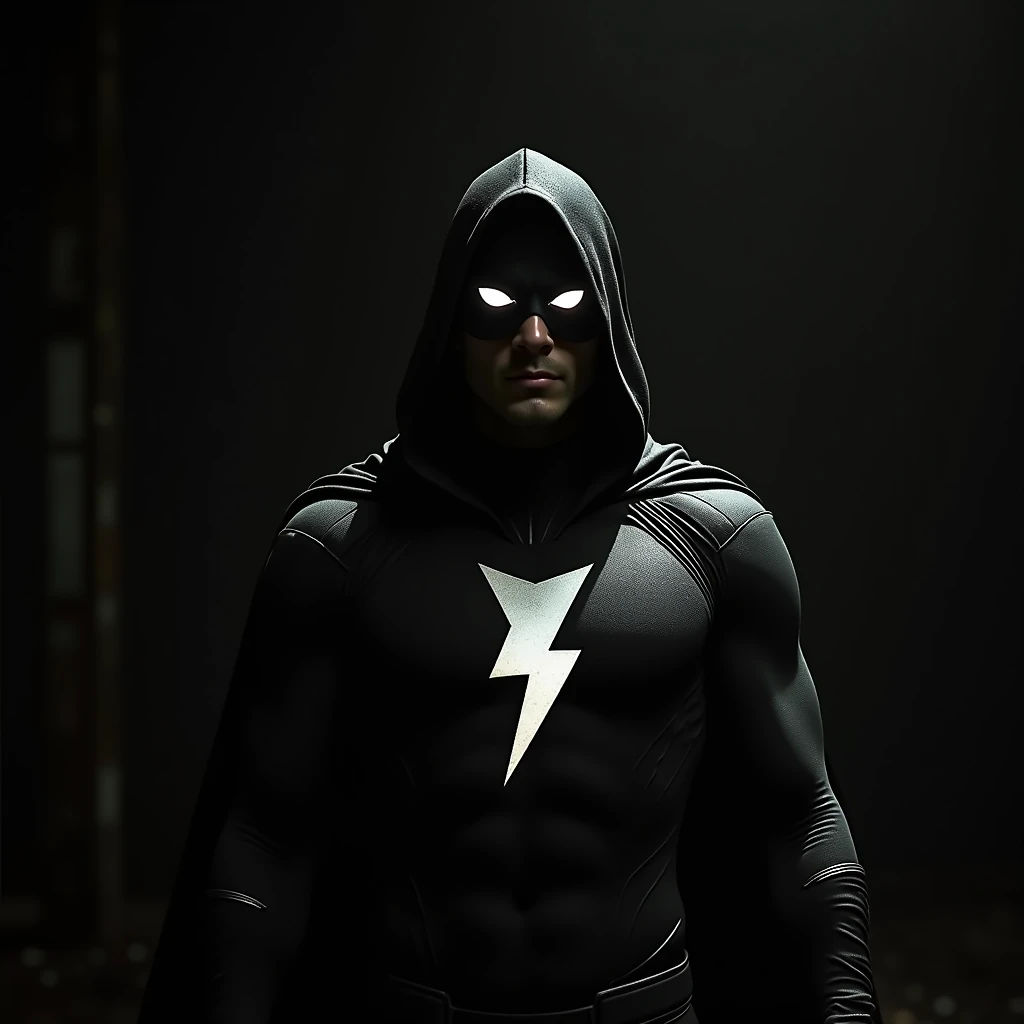 man, small eyes, two white eyes, superhero outfit, dark, silhouette only