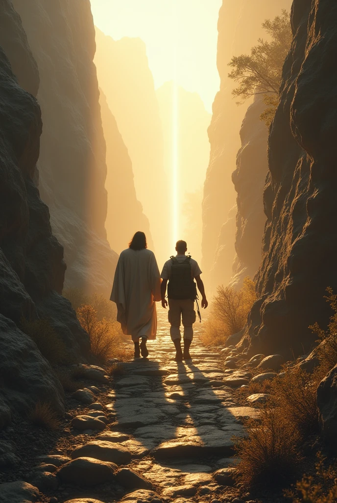 You could create Jesus Christ guiding a Colombian soldier along a narrow path with many obstacles and a bright light in the background, 