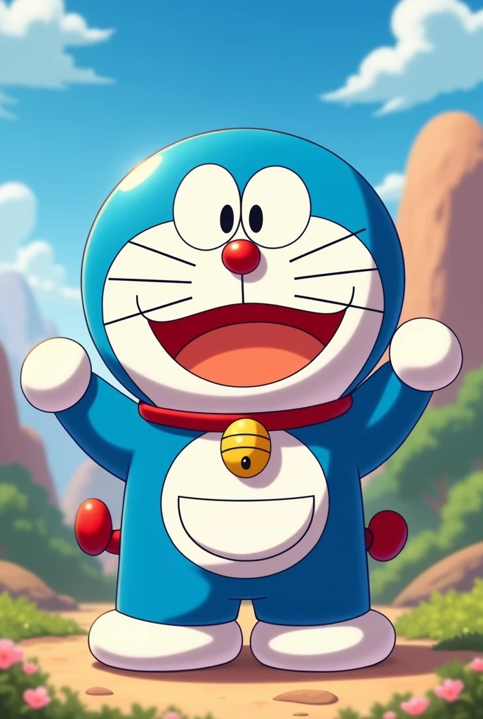 (Anime image) create 4k Doreamon anime character Doreamon Image like anime type all things.