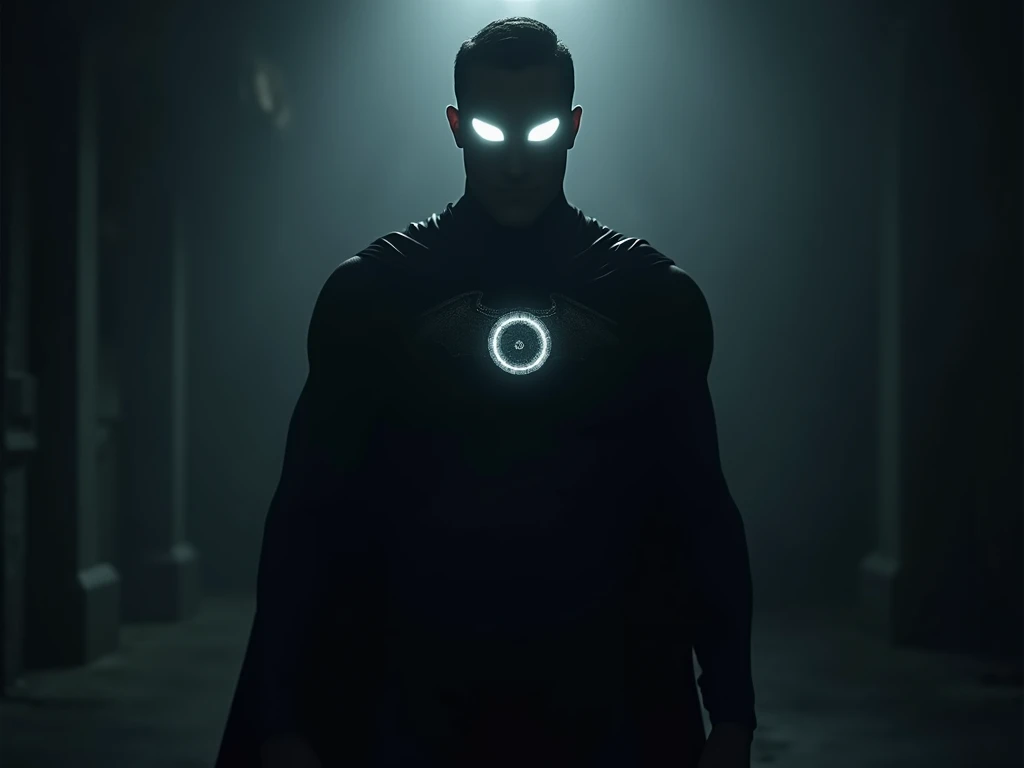 man, two white eyes, superhero outfit, dark, silhouette only