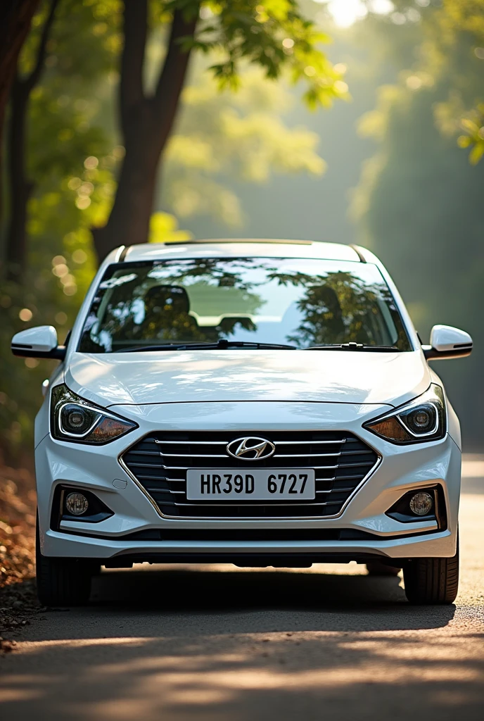 White Hyundai xcent vtvt car with number plate HR39D6727