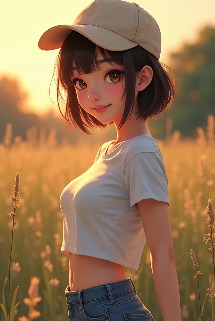 (masterpiece:1.2, highest quality), (realistic, photorealistic:1.4), beautiful illustrations, (natural side lighting, movie lighting), NSFW,
looking at the viewer, 1 female, Japanese, woman in her 20s, perfect face, Cute symmetrical face, shiny skin,
(short hair, brown hair), hair between eyes, brown eyes, long eyelash, (big breasts),
beautiful hair, beautiful face, detailed and beautiful eyes, beautiful clavicle, beautiful body, beautiful breasts, beautiful thighs, beautiful feet, beautiful fingers,
((Plain T-shirt one piece:1.6, middle boots, shorts, Plain Trucker Hat:1.4)),
(beautiful scenery), evening, (outdoor), Are standing, (cute smile, cowboy shot),