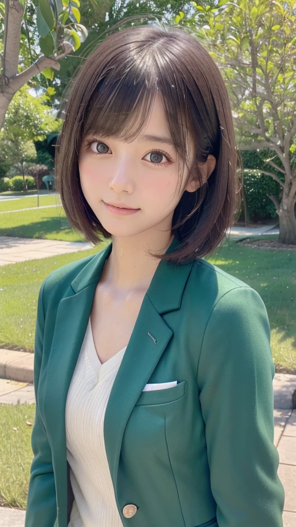 ((green,Blazer school uniform:1.1)),(Highest quality,8K quality,masterpiece:1.4),(Ultra-high resolution,Photorealistic:1.5,RAW Photos),(Very delicate,Caustics,Detailed Background),(Ultra-Realistic Capture,Fine and beautiful skin,Perfect Anatomy), At noon,Night Sky,Ocean,1,cute,single eyelid,Dark brown short bob,Looking at the camera,Cowboy Shot,Natural soft light