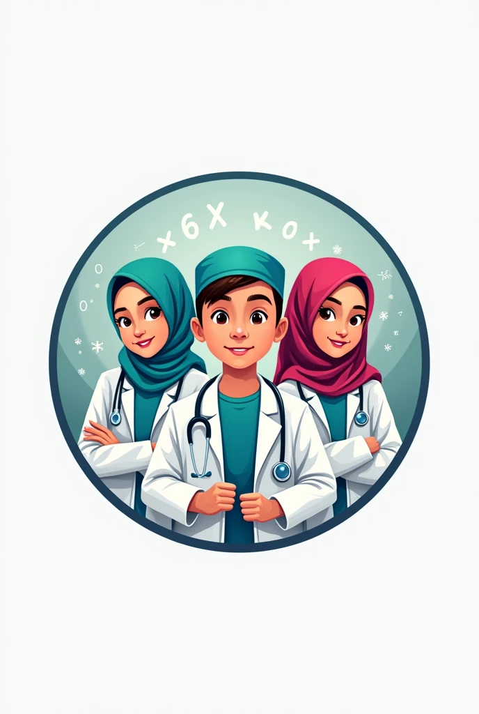 Logo in circle for boy and muslim girl in primary school expert in multiplication table which called doctor multiplication With stricking background
