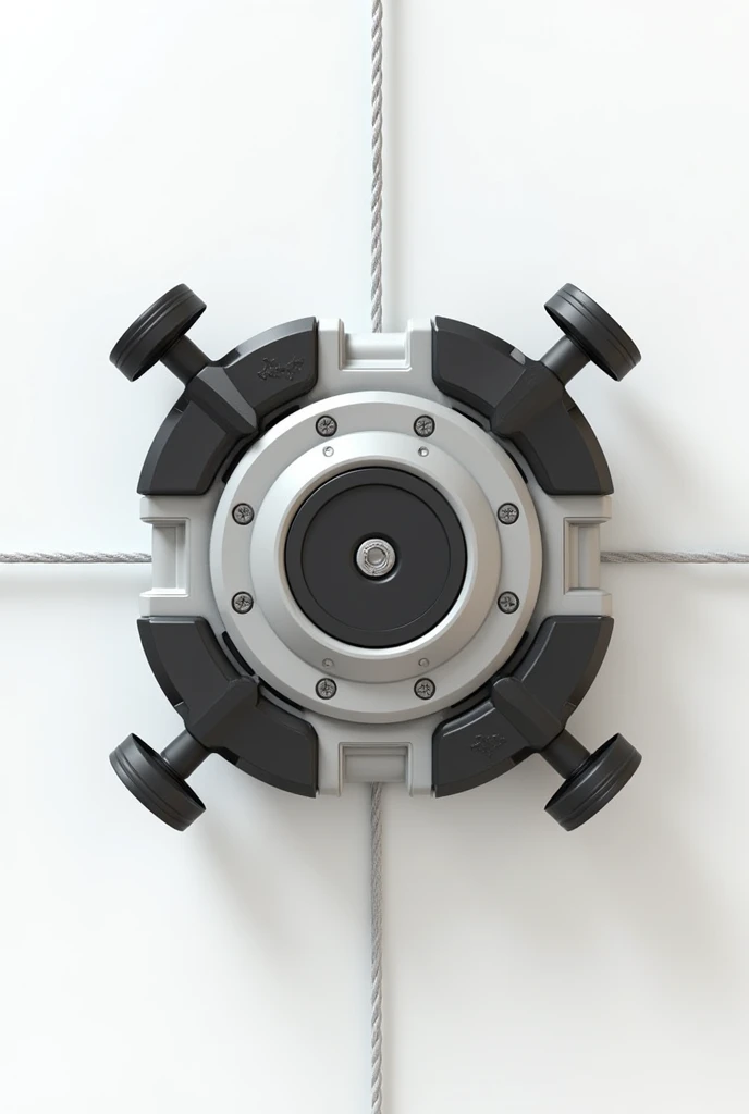 I want a device that is round and flat. It is a device that pulls the ropes. There are straps in 4 directions. Inside the machine, there is a motor. When you press the button, it pulls the 4 sides in.
There are four rope rolls in each direction. In the middle is a gear motor.