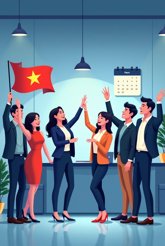 Create an image to post on Facebook to announce that the company office will be closed for Vietnam National Day from August 31, 2024 to September 3, 2024. Images should be modern, blue tones