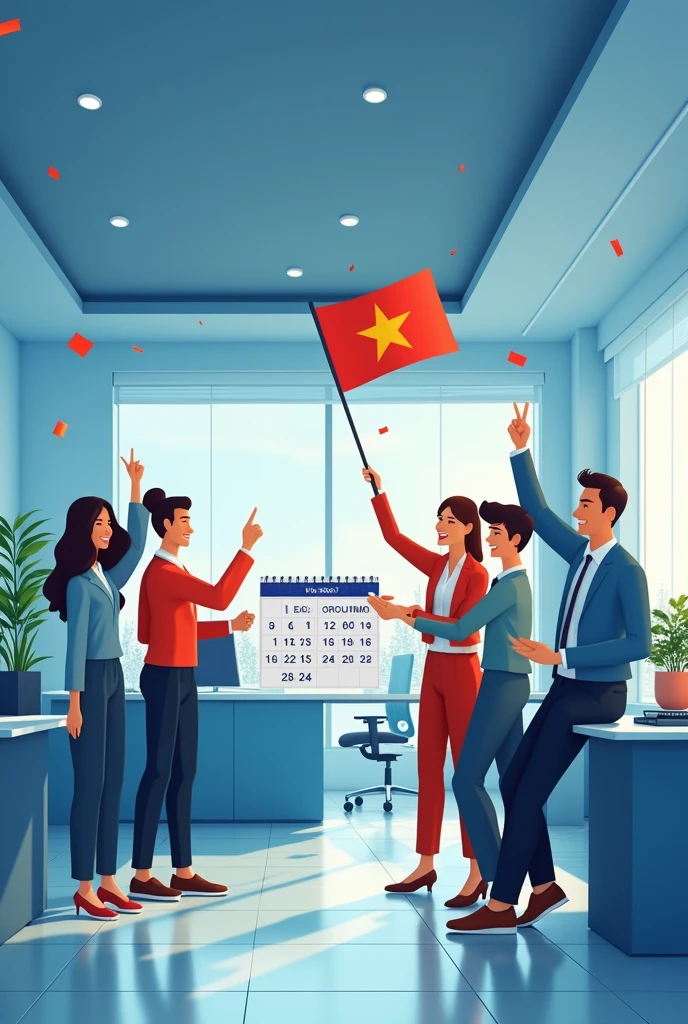 Create an image to post on Facebook to announce that the company office will be closed for Vietnam National Day from August 31, 2024 to September 3, 2024. Images should be modern, blue tones