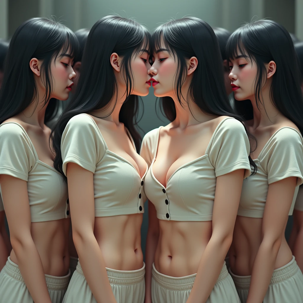 (Japanese Clone-girls=Myself), (Super Best masterpiece Clone-girls Raw Photography Art), (16K, Highest quality, Ultra-high resolution, RAW Photos), (It's so unrealistic., With unparalleled depiction, With an unfathomable sight, An unprecedented and shocking worldview, Clone-girls: In a world of mass reproduction, Ultra-realistic), (Japanese Girls, Sasaki Nozomi, 26yo, Small face, Thick black hair, long hair, Dark Eyes, Mature face, Cute Smile, Smiling face, A gentle gaze, Very pleasant look), (Very beautiful detailed girls, Accurate body structure, Accurate body movements, Very detailed body, (Super big breasts, Large bulge of ample breasts)), (Summer casual clothes, Short sleeve, mini skirt, hour々I can see your pants, Cleavage Emphasis, Emphasise the fullness of your breasts), (Very detailed, Myself cloning, Depiction of splitting oneself, 1Myself girl→1,000,000,000,000,000,000,000,000,000,000Myself cloning girls), (Very detailed and intricate, Myself clone-girlsから, Myself's body is multiplying, A perfectly matched depiction, (In the same female body,With the same face, With the same hairstyle, In the same clothes, At the same height, 同じSuper big breastsである)), (1,000,000,000,000,000,000,000,000,000,The number has increased to over 10,000.), (Myself girls only), (1,000,000,000,000,000,000,000,000,000,000,000,000,000,000,000,000,000,000,000,000,000,000Myself girls), (Very detailed描写で, Physical contact), (Very detailed depiction, Clear and accurate perspective depiction, Ultra-wide field of view, Focus on the average value of the image, Illuminated from the front by a soft, bright light), hug, kiss, Chest to Chest